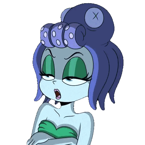 Woman with Purple Hair and X on Head