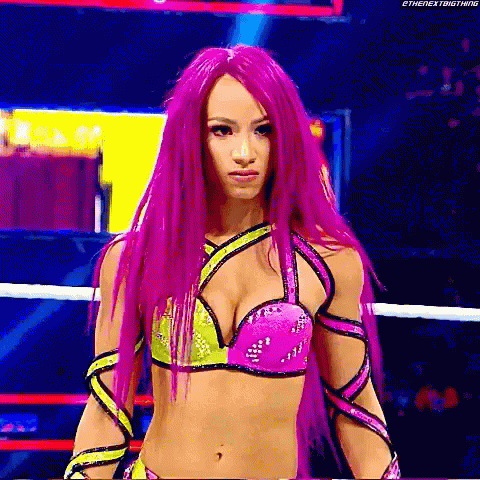 Woman With Purple Hair In Bikini Top GIF