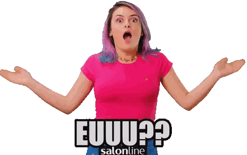 Woman with Purple Hair in Front of Salonline Sign