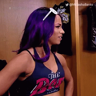 Woman with Purple Hair in Locker Room