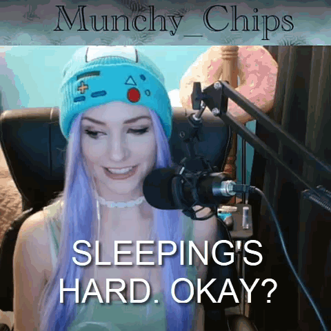 Woman with Purple Hair Munching Chips