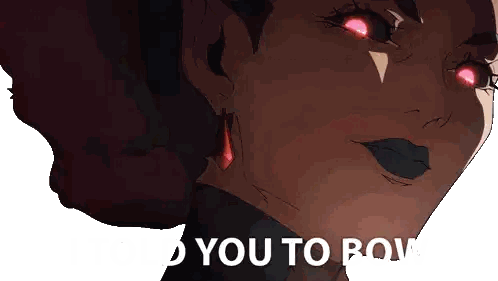 Woman With Red Eyes and Hold You to Bow Text