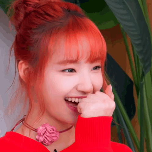 Woman With Red Hair Covering Mouth GIF