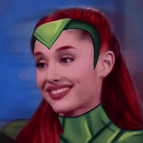 Woman with Red Hair in Green Superhero Costume