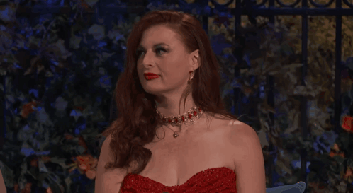 Woman With Red Hair In Red Dress GIF