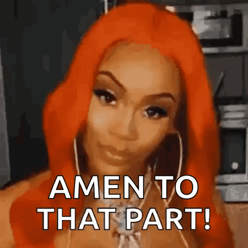 Woman with Red Hair Smiling Amen