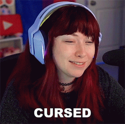 Woman With Red Hair Wearing Headphones Smiling Cursed