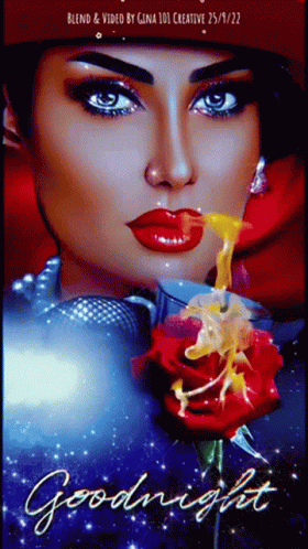 Woman With Red Lips Holding Rose Goodnight GIF