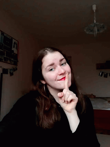 Woman With Red Lipstick Smiling Making Funny Face