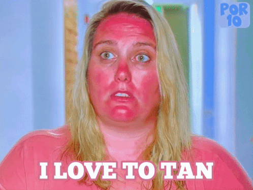 Woman with Red Spots Saying I Love To Tan