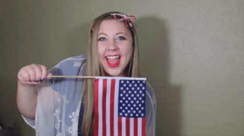 Woman With Small American Flag