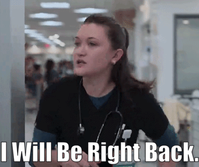 Woman With Stethoscope Saying I Will Be Right Back GIF
