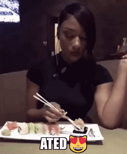 Woman With Sushi Plate Ated GIF