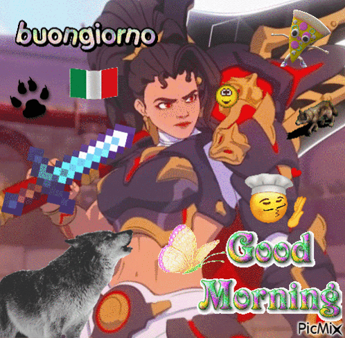 Woman with Sword Saying Buongiorno