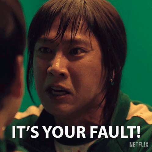 Woman with Wet Hair Saying It's Your Fault