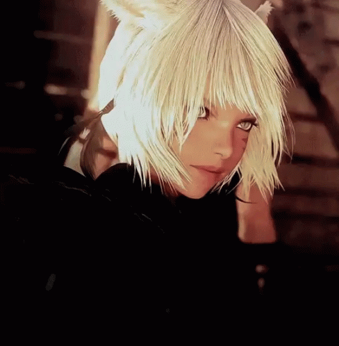 Woman with White Hair and Cat Ears Looking