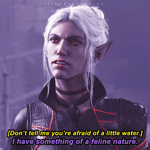 Woman With White Hair and Red Eyes Saying Don't Tell Me You're Afraid of a Little Water