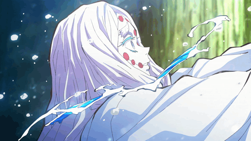 Woman With White Hair And Red Spots GIF