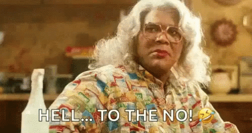 Woman With White Hair Saying Hell To The No GIF