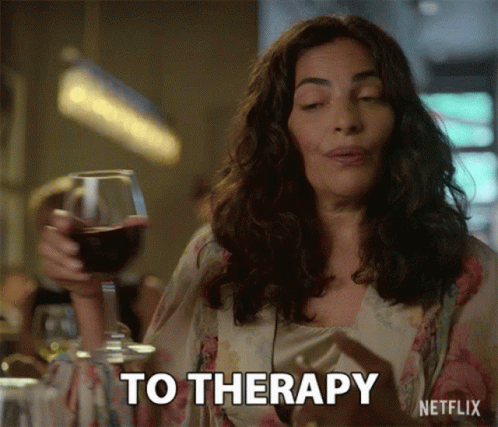 Woman With Wine Glass Says To Therapy