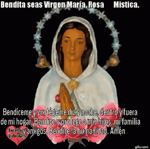 Woman with Wreath and Virgen Maria Rosa Mistica