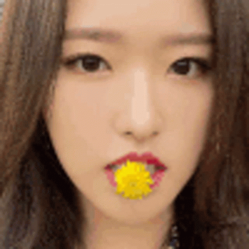 Woman With Yellow Flower In Mouth GIF