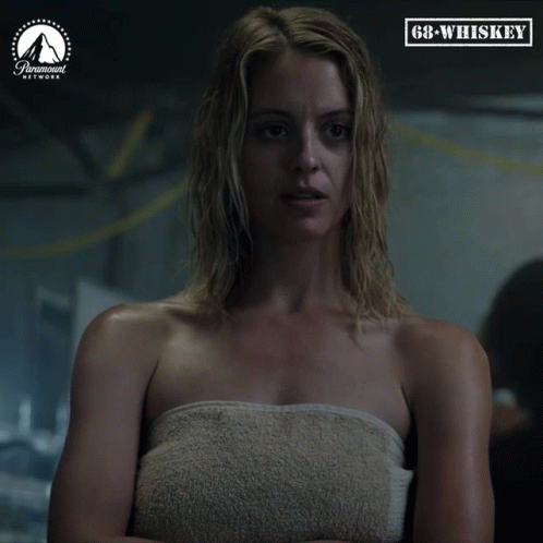 Woman Wrapped in Towel With Paramount Network Logo