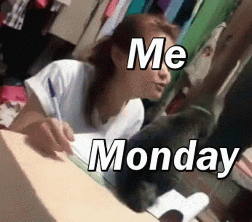 Woman Writing As Cat Says Me Monday GIF