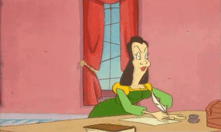Woman Writing With Man Behind Her GIF