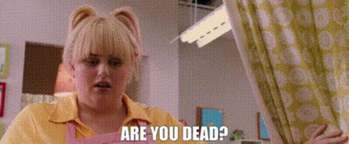Woman Yellow Shirt Curtain Says Are You Dead