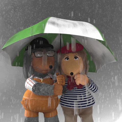 Wombles Sharing Umbrella Pouring Rain GIF