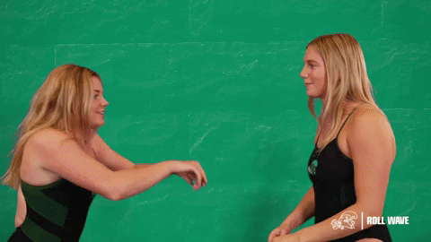 Women Chest Bump Rock Paper Scissors GIF