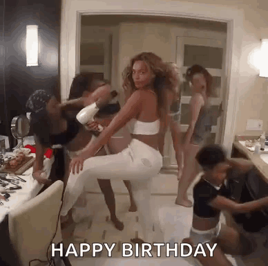 Women Dancing With Happy Birthday Text