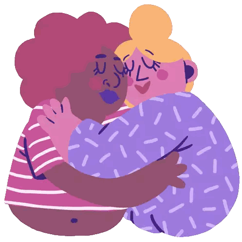 Women Hugging One Wearing Purple Blanket