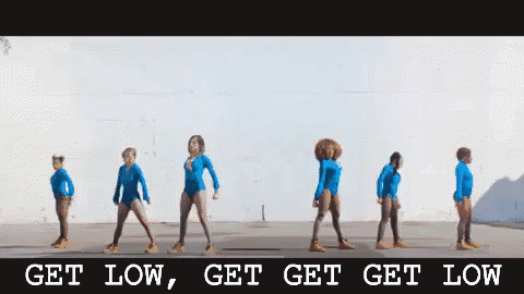Women In Blue Suit Synchronized Get Low GIF