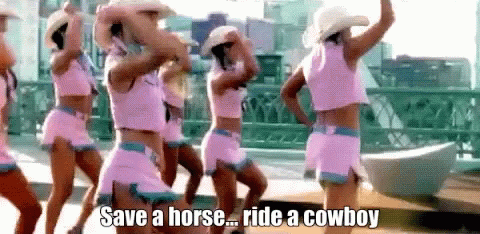 Women In Cowboy Hats Dancing Save A Horse Ride A Cowboy GIF