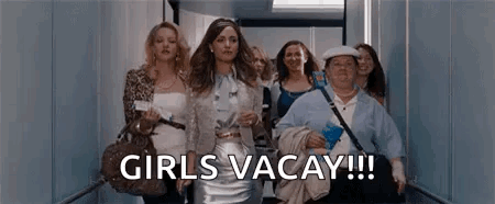 Women Walking Down Elevator With Girls Vacay GIF