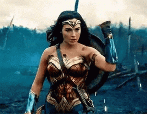 Wonder Woman Holding Shield and Sword