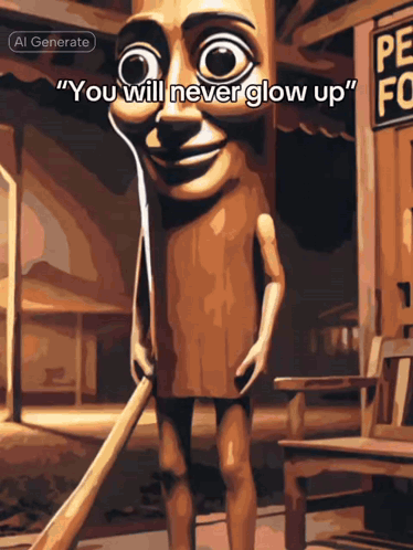 Wooden Man Saying You Will Never Glow Up GIF