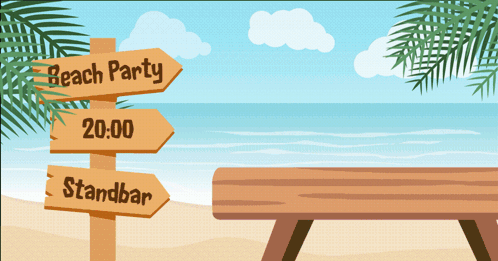 Wooden Sign on Beach Says Beach Party at 20:00