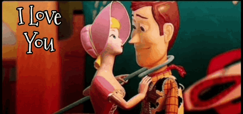 Woody And Bo Peep From Toy Story Are Kissing In A Cartoon . GIF