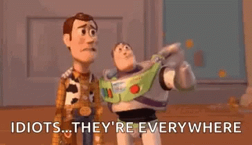 Woody And Buzz Lightyear From Toy Story Are Standing Next To Each Other In A Room And Talking . GIF