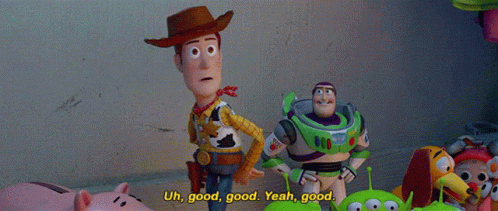 Woody And Buzz Lightyear From Toy Story Are Talking To Each Other GIF
