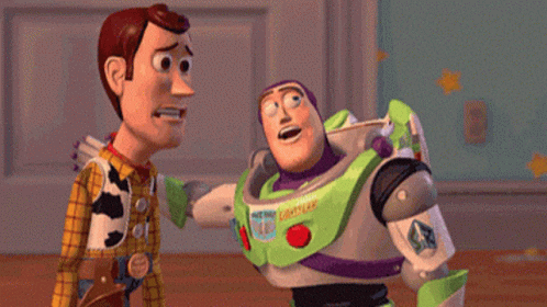 Woody And Buzz Lightyear From Toy Story Are Talking To Each Other GIF