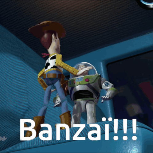 Woody And Buzz Lightyear From Toy Story Banzai GIF