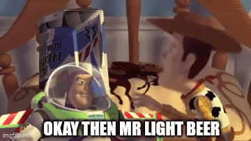 Woody and Buzz Lightyear from Toy Story Sitting with Beer Can