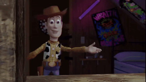 Woody And Buzz Lightyear Looking Out A Window GIF