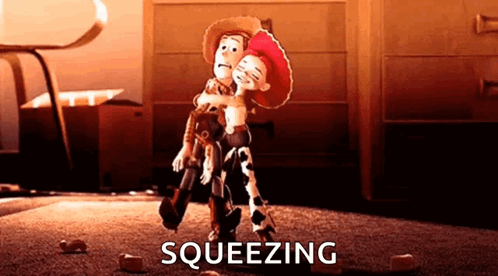 Woody And Jessie From Toy Story Are Squeezing Each Other . GIF
