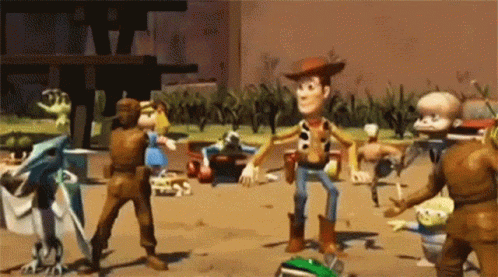 Woody from Toy Story in Field with Toy Soldiers