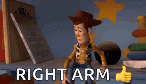 Woody From Toy Story Is Giving A Thumbs Up And Saying `` Right Arm '' . GIF